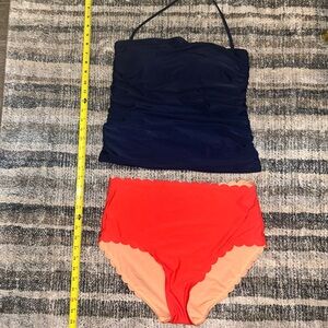 J. Crew Navy and Orange Bikini Set Padded, lined top with full coverage Size L